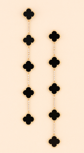Emy Jeweled Clover Charm Drop Earrings - Black